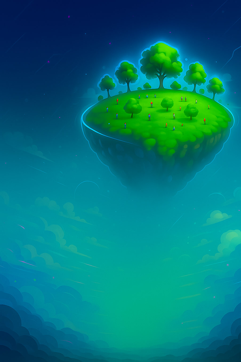 Floating island with a child looking up